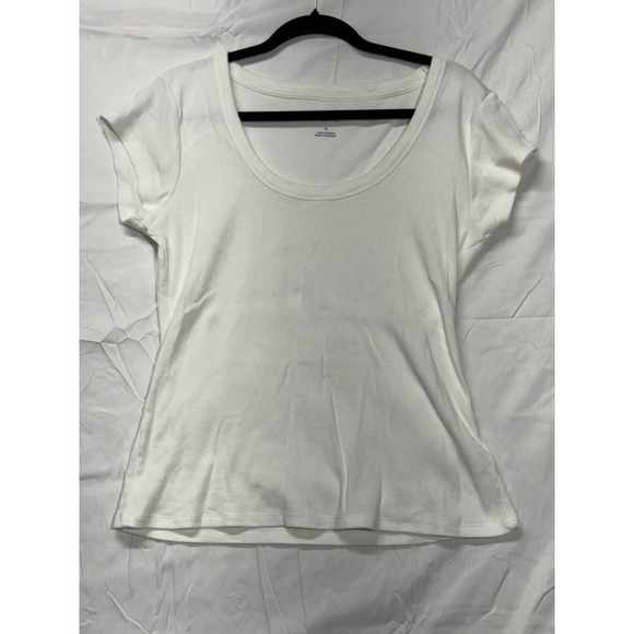 Pilcro Blouse Womens XL White Short-Sleeved Scoop-Neck Loose Fit T-Shirt - Picture 2 of 7